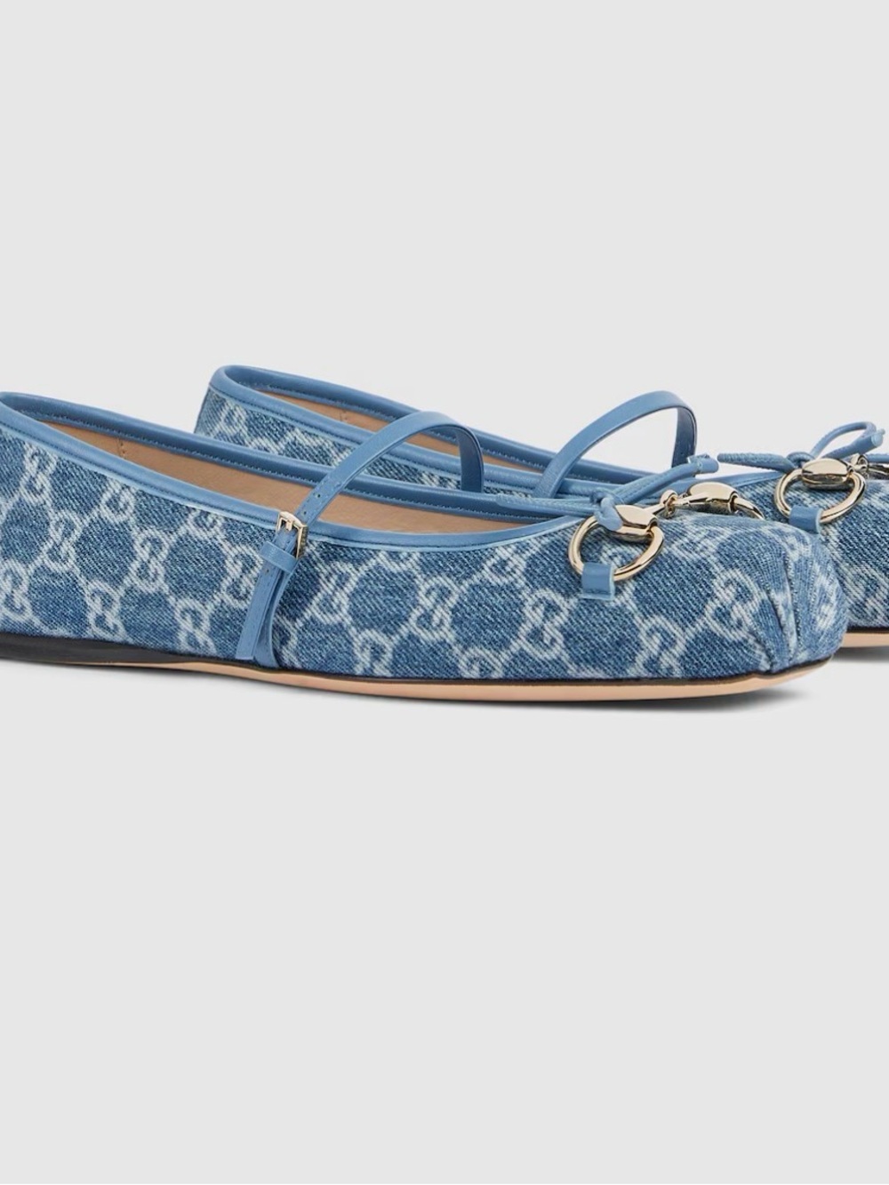 Gucci ballet flats Blue Denim Logo Ballet Flats with Horsebit Detail brand new